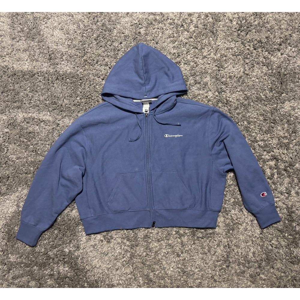 Women's XL Cropped Hoodie Champion Dusty Blue Hooded NWT Fleece Zip-Up